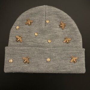 Grey and gold bee beanie